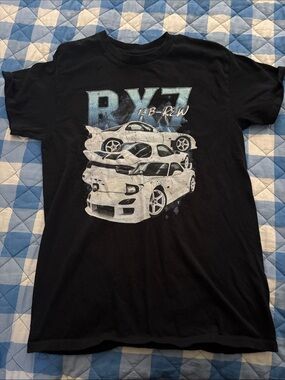 Black Graphic Tee with White RX7 Car Print
